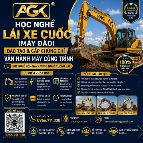 Học Nghề Lái Xe Cuốc (Máy Đào) - Đào Tạo & Cấp Chứng chỉ Vận hành máy công Trình