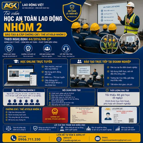 Tư vấn Học An Toàn Lao Động Nhóm 2 (Đào Tạo & Cấp chứng chỉ / Thẻ ATVSLĐ Nhóm 2) theo Nghị định 44/2016/NĐ-CP