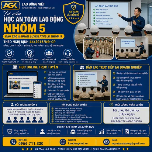 Tư vấn Học An Toàn Lao Động Nhóm 5 (Đào Tạo huấn luyện ATVSLĐ Nhóm 5) theo Nghị định 44/2016/NĐ-CP