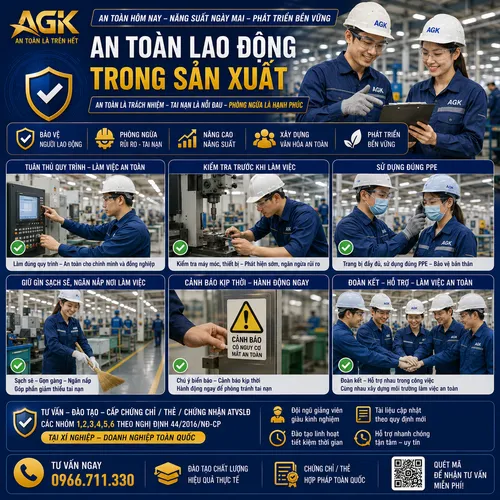 Tư vấn Học An Toàn Lao Động trong Sản Xuất - Đào Tạo & Cấp chứng chỉ / Thẻ / Chứng Nhận ATVSLĐ các nhóm 1,2,3,4,5,6) theo Nghị định 44/2016/NĐ tại Nhà Máy Xí Nghiệp