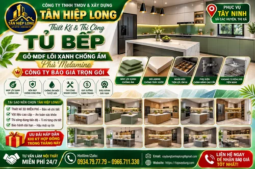 Làm Tủ Bếp gỗ MDF lõi xanh chống ẩm phủ Melamine ở Tây Ninh