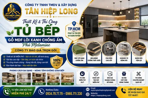 Làm Tủ Bếp gỗ MDF lõi xanh chống ẩm phủ Melamine tại TpHCM