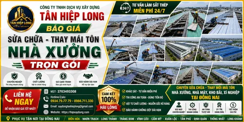 Báo giá Sửa chữa Thay mái tôn Nhà Xưởng tại Đồng Nai trọn gói