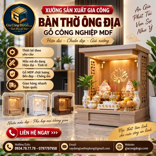 Địa chỉ sản xuất gia công Trang Thờ Bàn Thờ Thần Tài Thổ Địa gỗ MDF