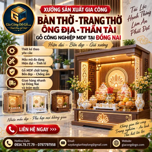 Địa chỉ sản xuất gia công Trang Thờ Bàn Thờ Thần Tài Thổ Địa tại Đồng Nai