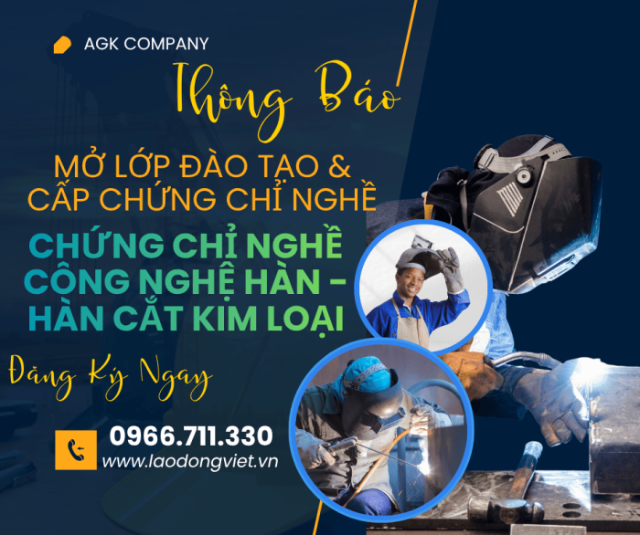 Đào Tạo & Cấp Chứng chỉ  Nghề Công Nghệ Hàn - Hàn Cắt Kim Loại