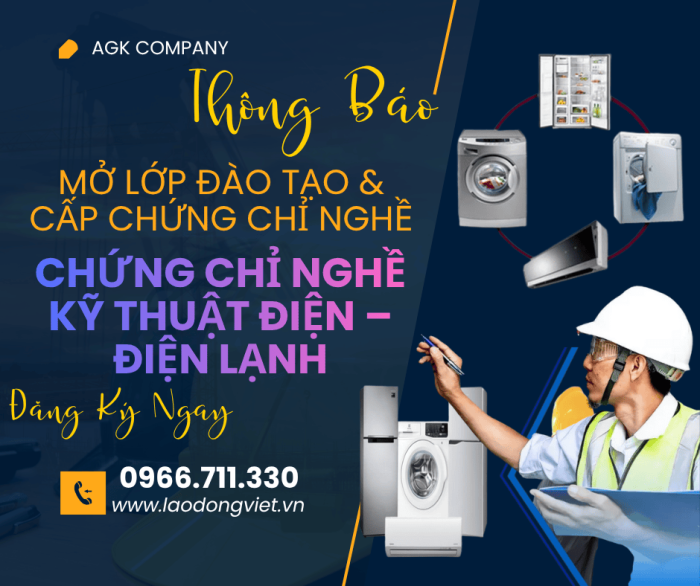 Đào Tạo & Cấp Chứng chỉ Nghề Kỹ Thuật Điện – Điện Lạnh