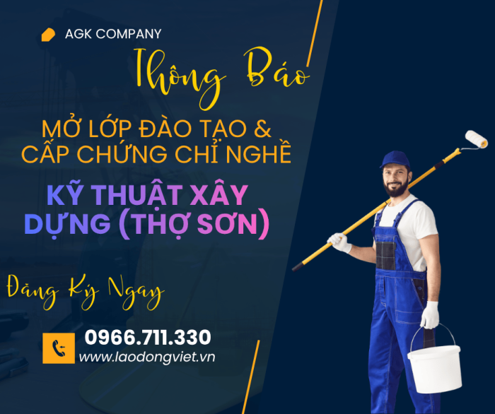 Đào Tạo & Cấp Chứng chỉ Nghề Thợ Sơn - Kỹ Thuật Xây Dựng
