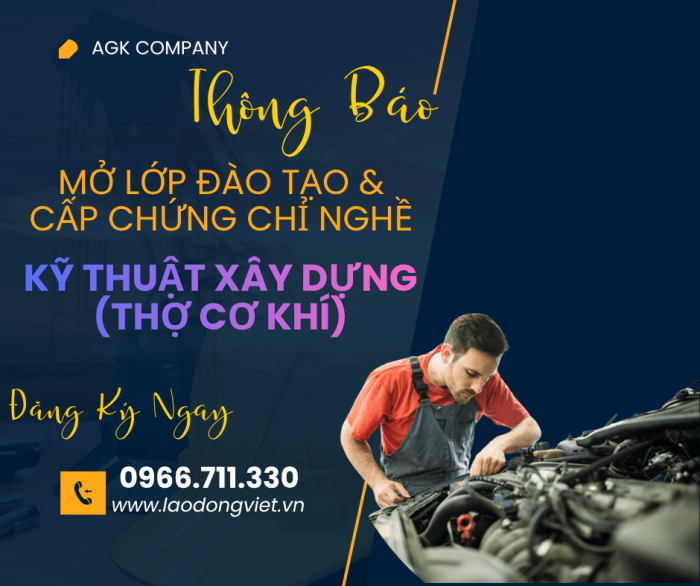 Đào Tạo & Cấp Chứng chỉ Nghề Thợ Cơ Khí toàn quốc