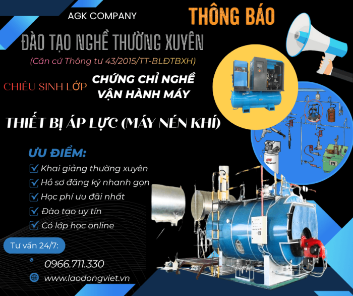 Đào Tạo & Cấp Chứng chỉ Nghề Vận Hành Máy Nén Khí (Thiết Bị Áp Lực)
