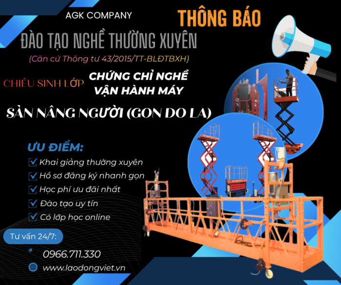 Đào Tạo & Cấp Chứng chỉ Nghề Vận Hành Gondola (Sàn Nâng Người)