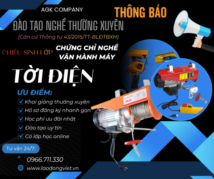 Đào Tạo & Cấp Chứng chỉ Nghề Vận Hành Máy Tời Điện