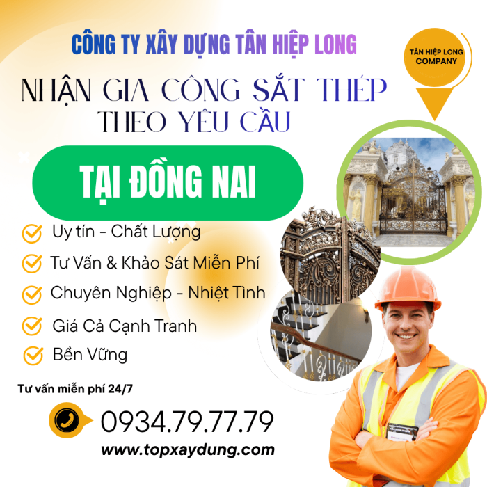 Nhận Gia Công Sắt Thép Giá Rẻ Tại Đồng Nai I Xây Dựng Tân Hiệp Long