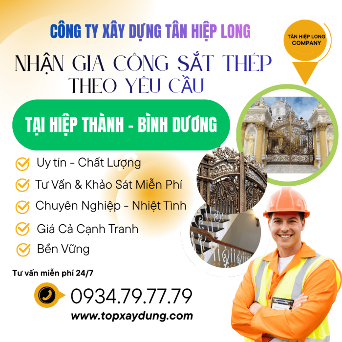 Chuyên làm Sắt Thép từ A-Z tại nhà trọn gói Tại Hiệp Thành - Bình Dương I Xây Dựng Tân Hiệp Long