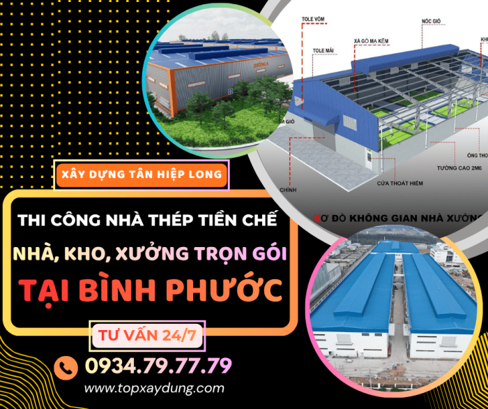 Thi Công Nhà Thép Tiền Chế/Kho/Xưởng Trọn Gói tại Bình Phước