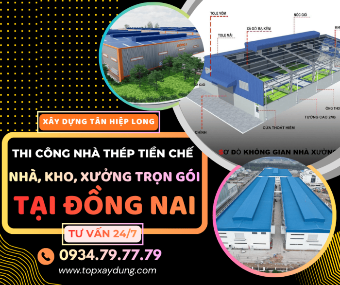 Thi Công Nhà Thép Tiền Chế/Kho/Xưởng Trọn Gói tại Đồng Nai