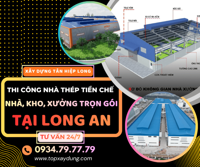 Thi Công Nhà Thép Tiền Chế/Kho/Xưởng Trọn Gói tại Long An