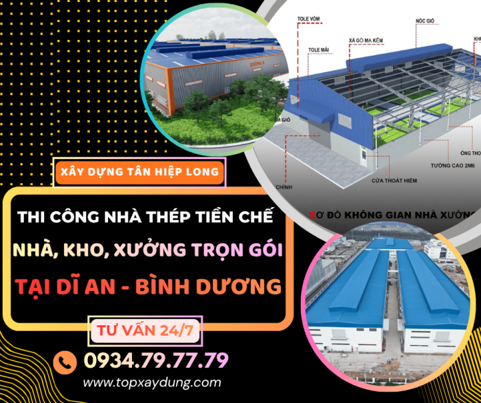 Thi Công Nhà Thép Tiền Chế/Kho/Xưởng Trọn Gói tại Dĩ An