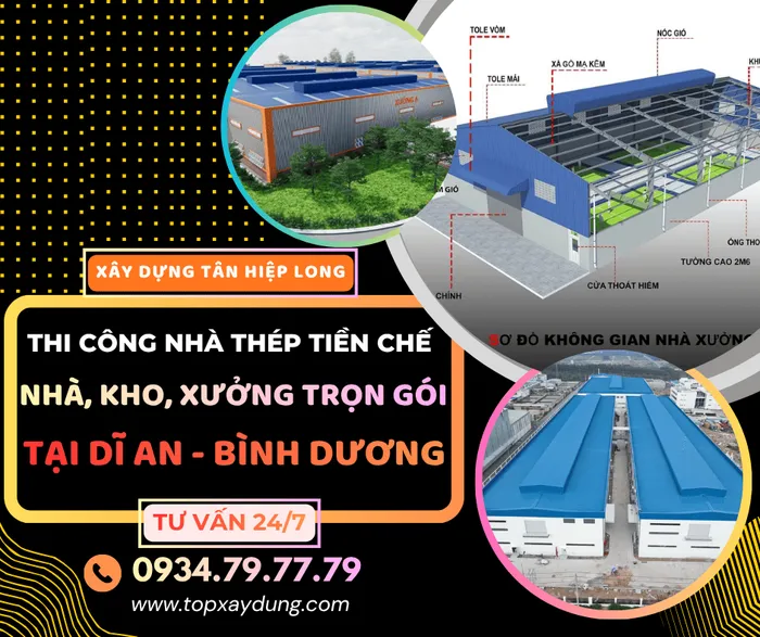 Thi Công Nhà Thép Tiền Chế tại Dĩ An (Nhà-Kho-Xưởng)