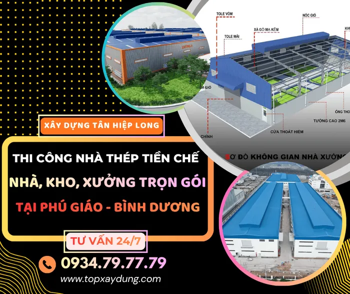 Thi Công Nhà Thép Tiền Chế tại Phú Giáo (Nhà-Kho-Xưởng)