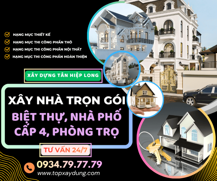 Thầu Xây Dựng Trọn gói: Biệt Thự/Cấp 4/Nhà Phố/Phòng trọ I Xây Dựng Tân Hiệp Long