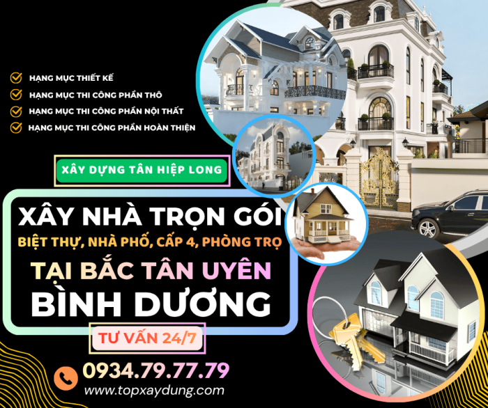Thầu Xây Dựng Trọn gói tại Bắc Tân Uyên: Biệt Thự/Cấp 4/Nhà Phố/Phòng Trọ