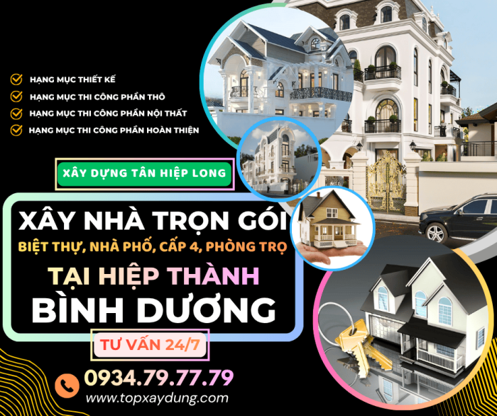 Thầu Xây Dựng Trọn gói tại Hiệp Thành: Biệt Thự/Cấp 4/Nhà Phố/Phòng Trọ