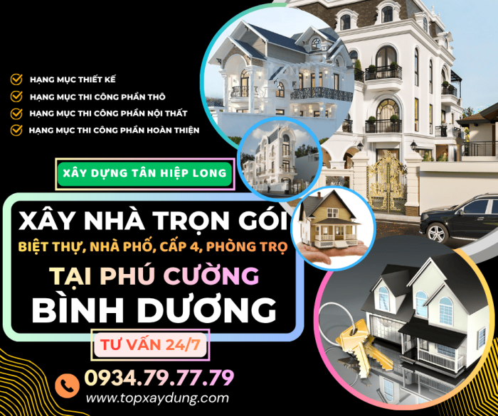 Thầu Xây Dựng Trọn gói tại Phú Cường: Biệt Thự/Cấp 4/Nhà Phố/Phòng Trọ