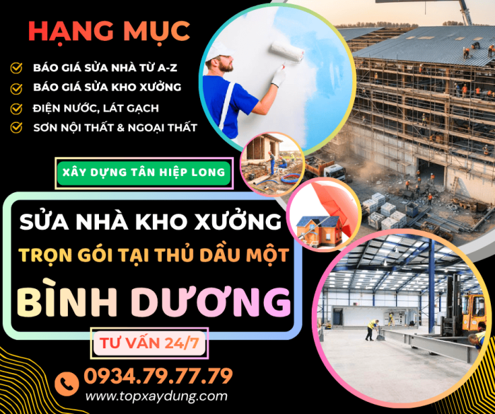 Dịch Vụ Sửa Nhà / Kho xưởng Trọn Gói tại Thủ Dầu Một Giá rẻ