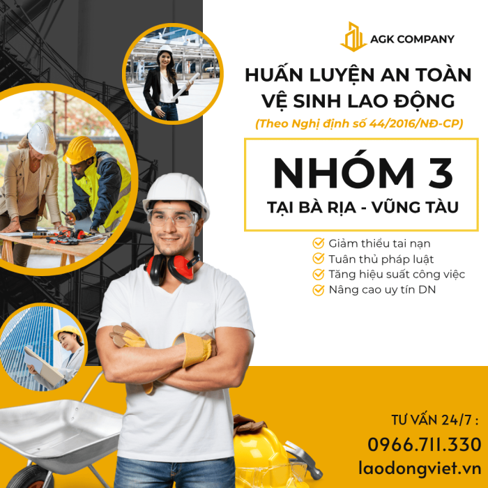 Huấn Luyện An Toàn Lao Động Nhóm 3 ở Bà Rịa - Vũng Tàu