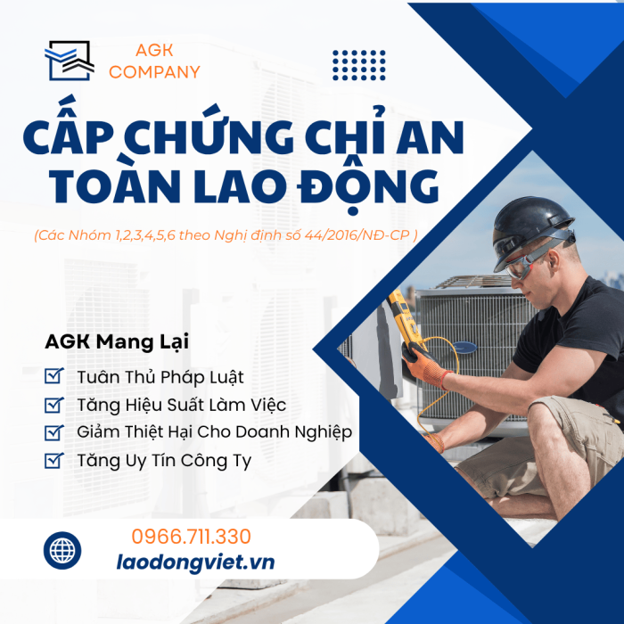 Cấp Chứng chỉ an toàn lao động các nhóm 1/2/3/4/5/6