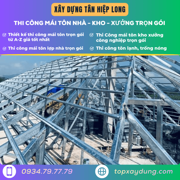 Báo giá thi công mái tôn tại Long An trọn gói giá rẻ