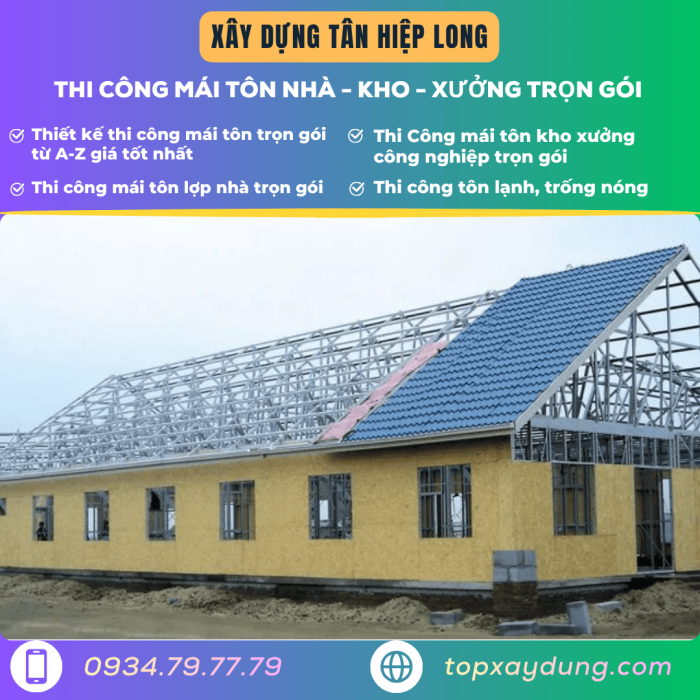Báo giá thi công mái tôn tại Bình Dương trọn gói giá rẻ