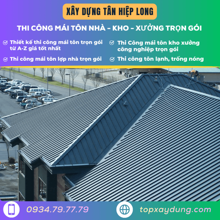 Báo giá thi công mái tôn tại TpHồ Chí Minh trọn gói giá rẻ