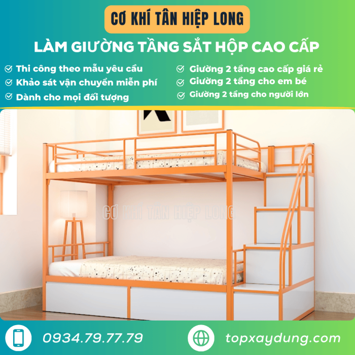 Chuyên Làm Giường 2 Tầng Sắt Hộp Cao Cấp Giá Rẻ tại TpHCM