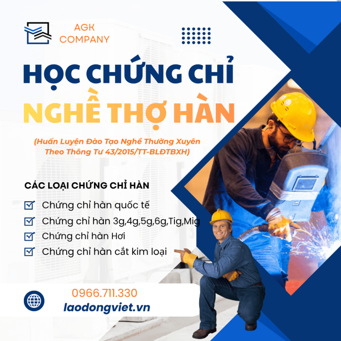 Học chứng chỉ nghề thợ hàn ở đâu uy tín? (3G-4G-5G-6G-TIG-MIG)