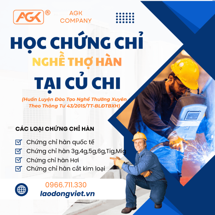 Học chứng chỉ nghề Thợ hàn ở Củ Chi (3G/4G/5G/6G/TIG/MIG) 