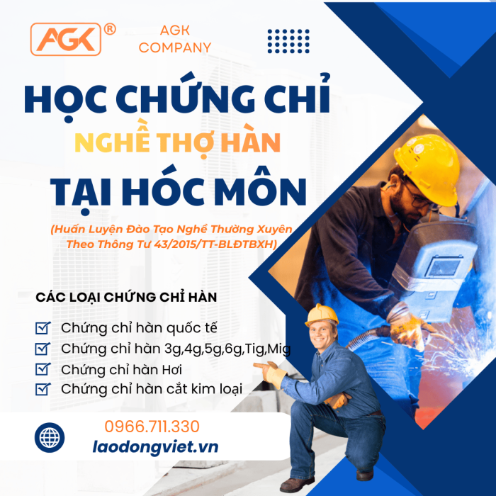 Học chứng chỉ nghề Thợ hàn ở Hóc Môn (3G/4G/5G/6G/TIG/MIG) 