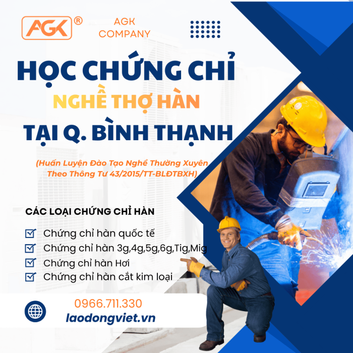 Học chứng chỉ nghề Thợ hàn ở Bình Thạnh (3G/4G/5G/6G/TIG/MIG) 