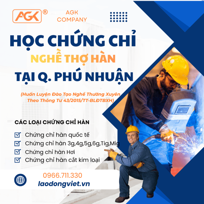Học chứng chỉ nghề Thợ hàn ở Phú Nhuận (3G/4G/5G/6G/TIG/MIG) 