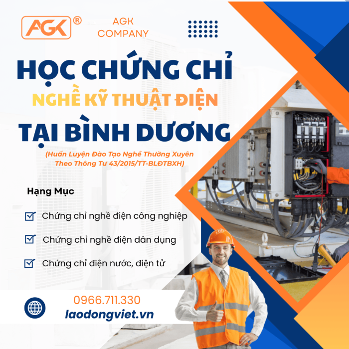 Đào tạo & Cấp Chứng chỉ nghề điện tại Bình Dương