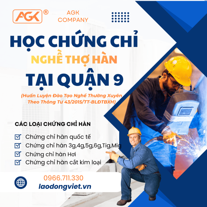 Học chứng chỉ nghề Thợ hàn ở Quận 9 (3G/4G/5G/6G/TIG/MIG) 