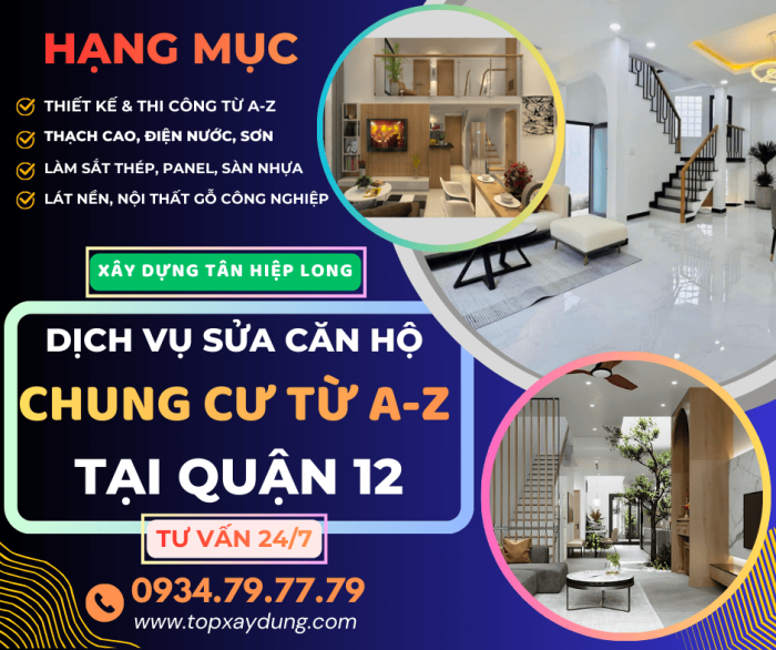 Dịch Vụ Sửa Căn Hộ Chung Cư Quận 12 từ A-Z trọn gói giá rẻ