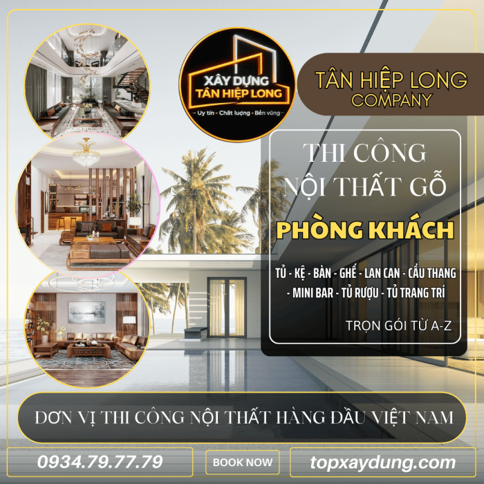 Thiết Kế & Thi Công Nội Thất Phòng Khách Gỗ MDF, HDF, Gỗ Công Nghiệp