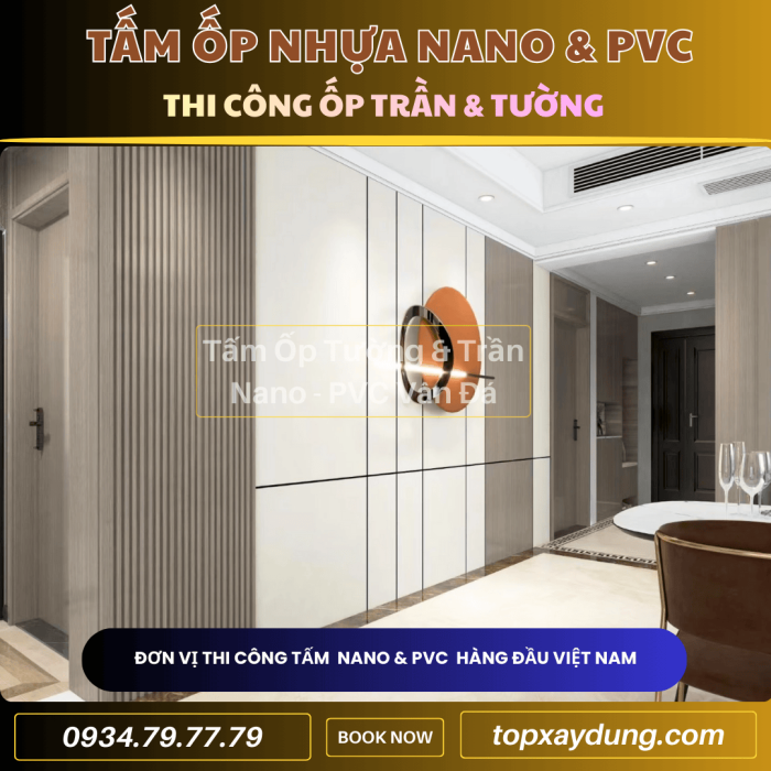 Thi công ốp Trần, Tường Tấm Nhựa PVC NANO ở Tiền Giang
