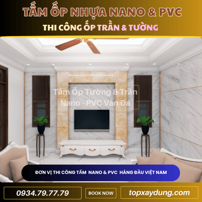 Thi công ốp Trần, Tường Tấm Nhựa PVC NANO ở Kiên Giang