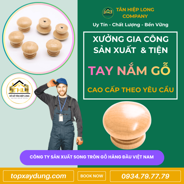 Xưởng Sản Xuất & Tiện Tay Nắm Gỗ Theo Yêu Cầu Giá Rẻ