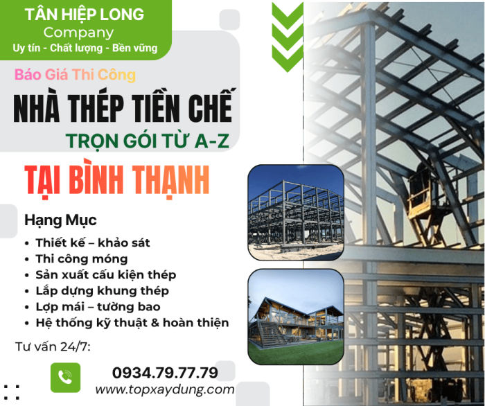 Thiết Kế Thi Công Nhà Thép Tiền Chế tại Bình Thạnh Trọn Gói