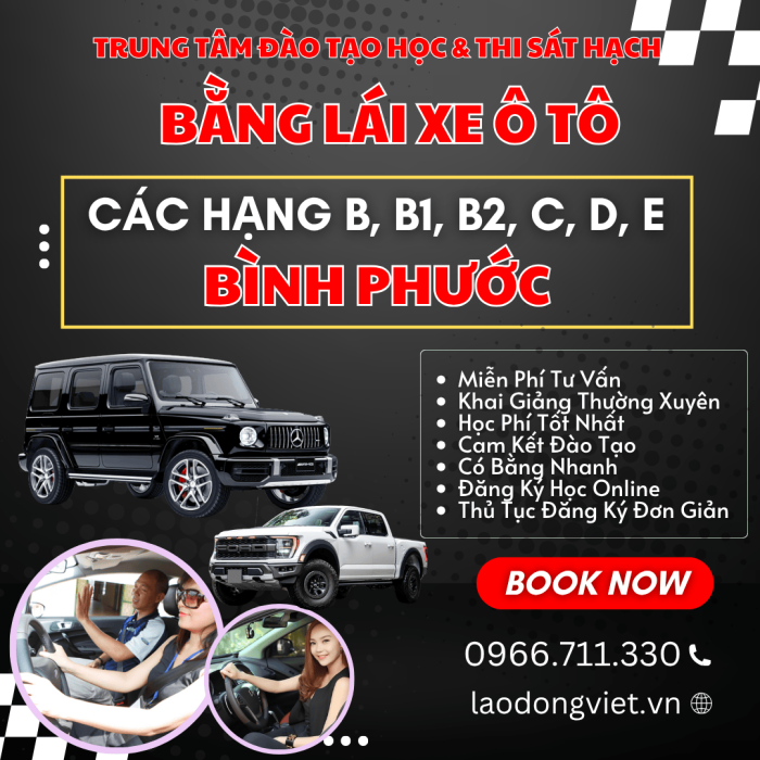 Đăng Ký Học & Thi Bằng Lái Xe Ô Tô Hạng B1-B2-C-D ở Bình Phước