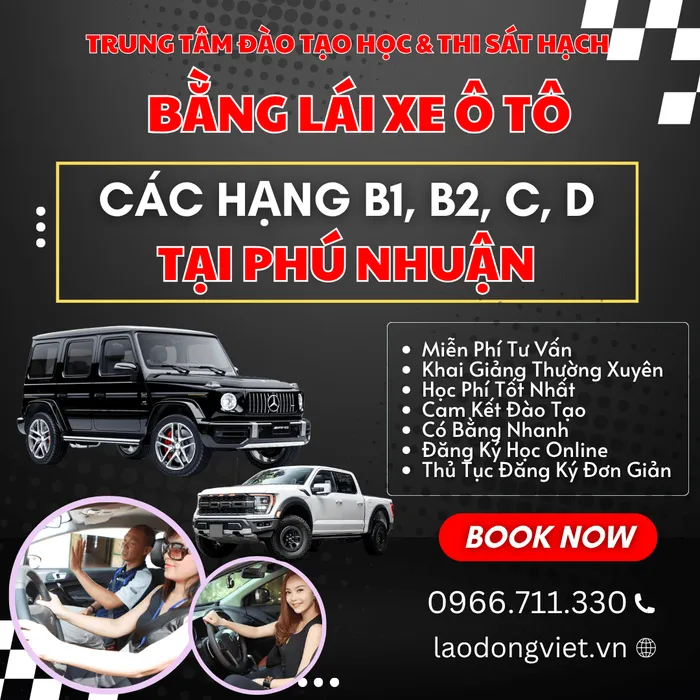 Đăng Ký Học & Thi Bằng Lái Xe Ô Tô Hạng B1-B2-C-D ở Phú Nhuận